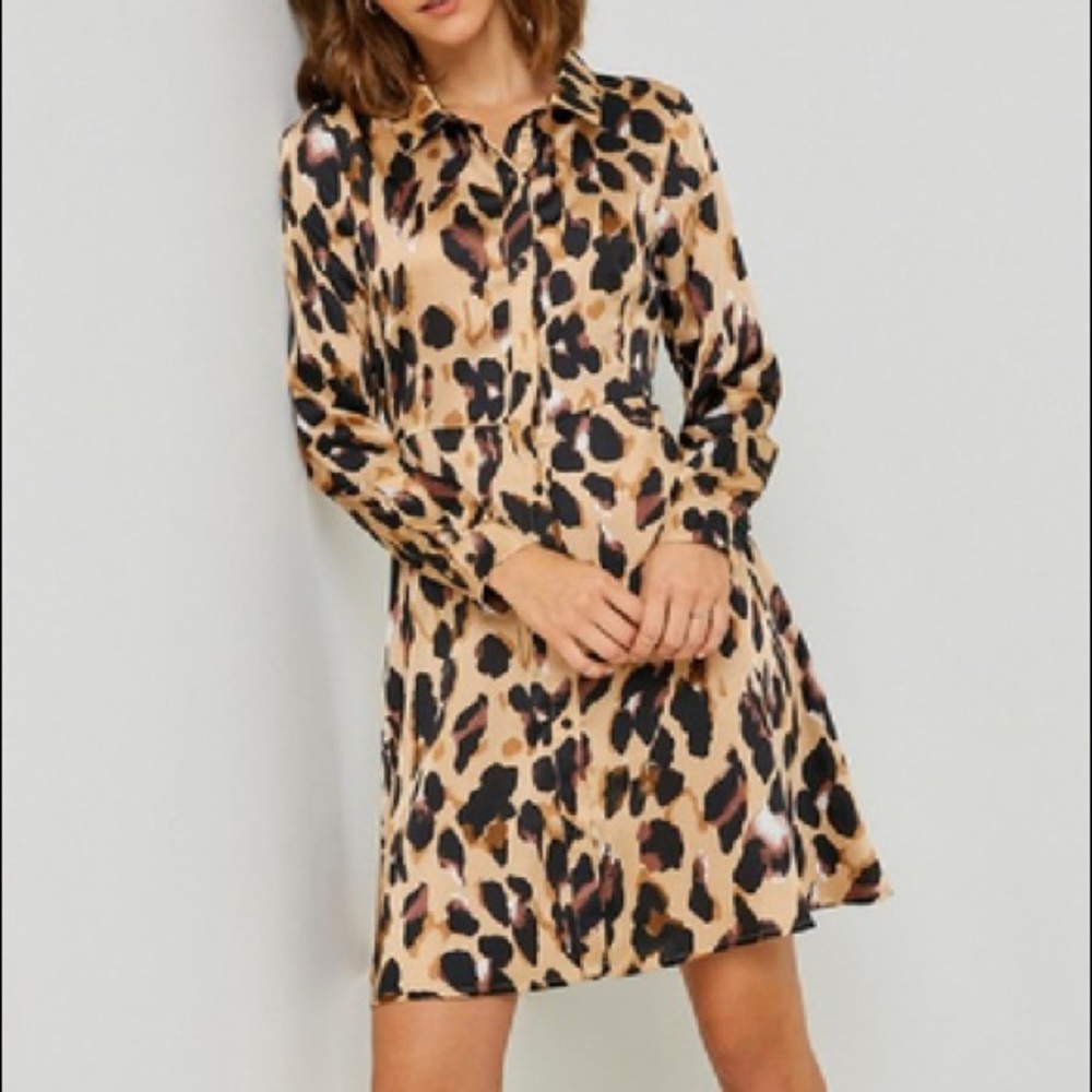 Hayden Los Angeles Leopard Button Down Shirt Dress- Large
